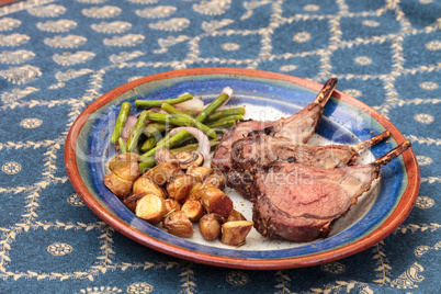 Rack of lamb with roasted golden baby potatoes