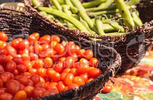 Mix of colorful cherry tomatoes and string beans