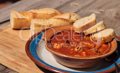 Seafood cioppino with French bread