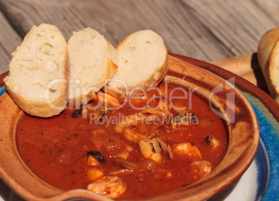 Seafood cioppino with French bread