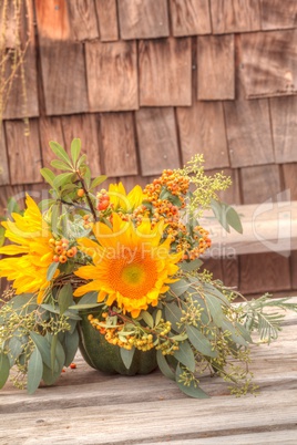 Flower bouquet in a gourd