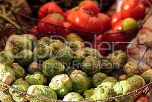 Organic Brussels sprouts and tomatoes