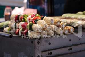 Corn, pepper and onion kabobs