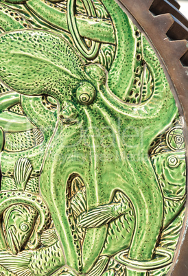 Green Ceramic nautical octopus pattern