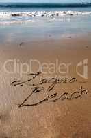 Laguna Beach written in script the wet sand