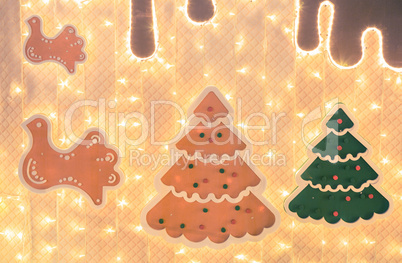 Decorative layout of christmas trees with lights.