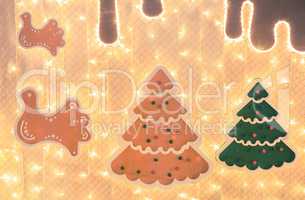 Decorative layout of christmas trees with lights.