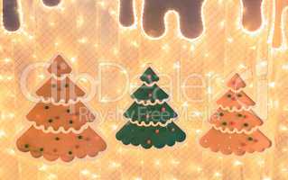 Decorative layout of christmas trees with lights.