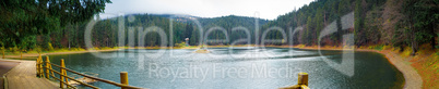 Colorful autumn panoramic landscape on Synevir lake, Ukraine.