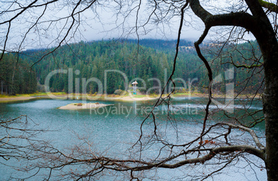 Colorful autumn landscape on Synevir lake, Ukraine.