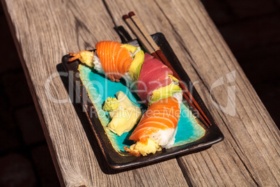 Dragon roll sushi with salmon