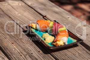 Dragon roll sushi with salmon