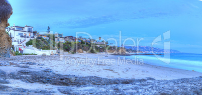 Sunset over the rocks at Shaws Cove in Laguna Beach