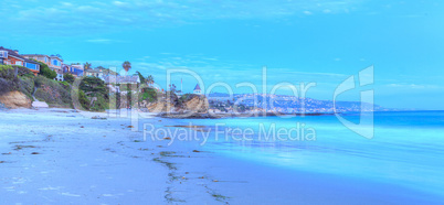 Sunset over the rocks at Shaws Cove in Laguna Beach