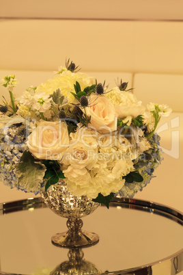 Wedding bouquet in a silver vase