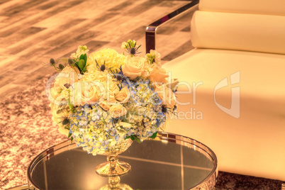 Wedding bouquet in a silver vase