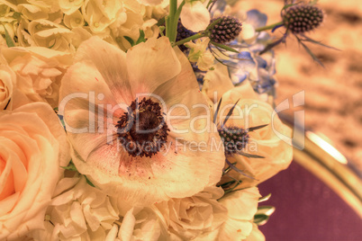 Wedding bouquet in a silver vase