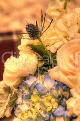 Wedding bouquet in a silver vase