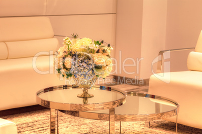 Wedding bouquet in a silver vase