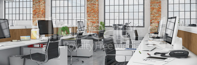 3d render - open plan office - office building - panorama