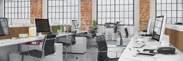 3d render - open plan office - office building - panorama