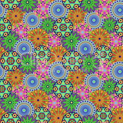 Seamless pattern with multicolor geometric flowers