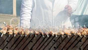 Kebab on skewers on the grill