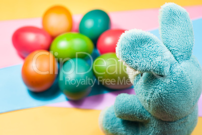 Photos decorating Easter bunny and colorful Easter eggs.