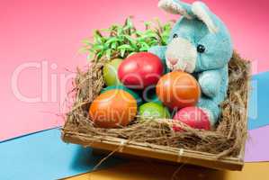 Photos decorating Easter bunny and colorful Easter eggs.
