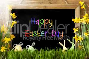 Sunny Narcissus, Egg, Bunny, Colorful Text Happy Easter Day