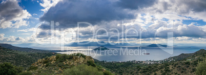 Landscape of mountains and sea on Aegina island, Greece.