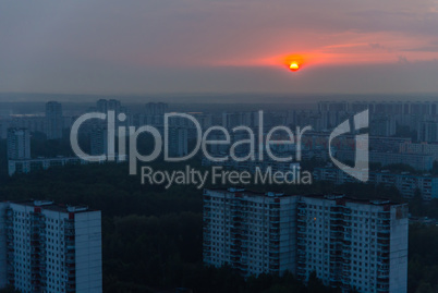 Sleeping quarters, Moscow, Russia. Sunrise in industrial distric