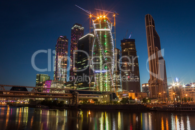 Moscow night landscape with river and moscow-city buisness cente