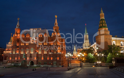 Moscow night landscape with red square.