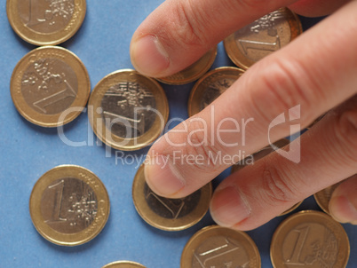 Euro coins, European Union over blue