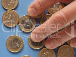 Euro coins, European Union over blue