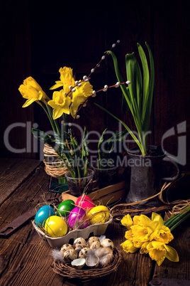 easter eggs and daffodils