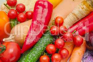 bright background of ripe vegetables and herbs