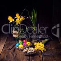 easter eggs and daffodils