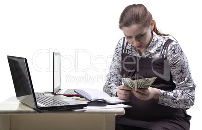 Pregnant woman counting money
