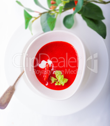 Strawberry soup on a table
