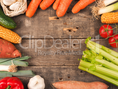 Fresh vegetables on wood