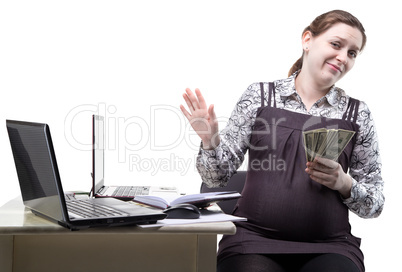 Pregnant woman with dollars