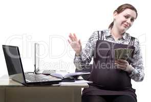 Pregnant woman with dollars