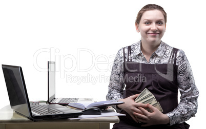 Happy pregnant woman with dollars
