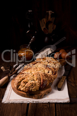 braided yeast bun with jam