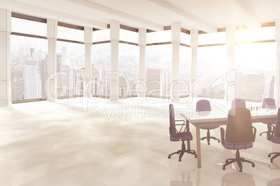 Composite image of empty office chairs and table