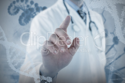 Composite image of midsection of doctor touching digital screen