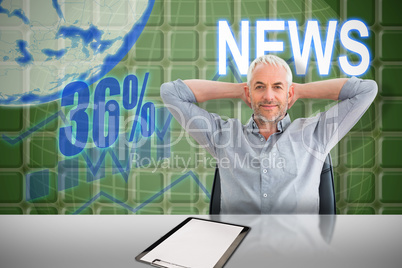 Composite image of portrait of man relaxing on chair