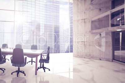 Composite image of empty office chairs and table